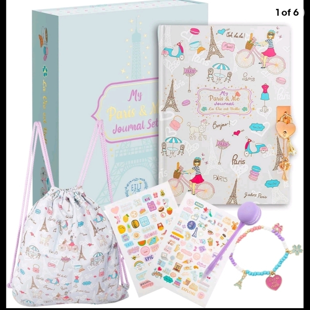 My Paris & Me Journal Set with Lock, Charm & Stickers – New in Gift Box